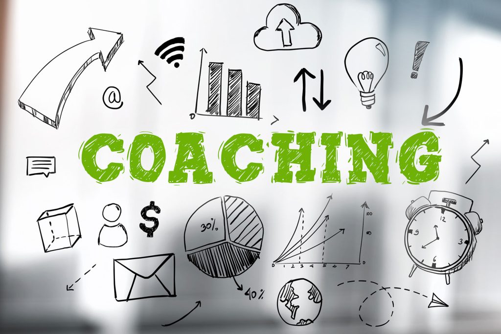 coaching als skizze mit verschiedenen icons